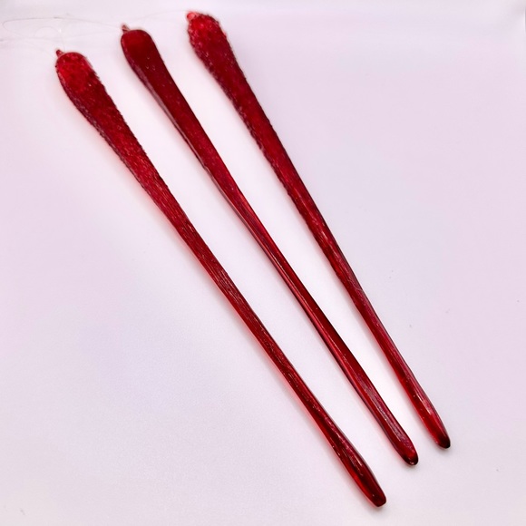 Set of 3 Red Textured Icicle Ornaments - Picture 2 of 10